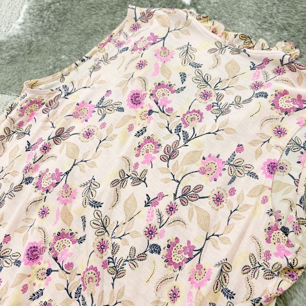 LOFT Floral Pintucked Ruffle Tie Neck Blouse Large - Picture 6 of 10